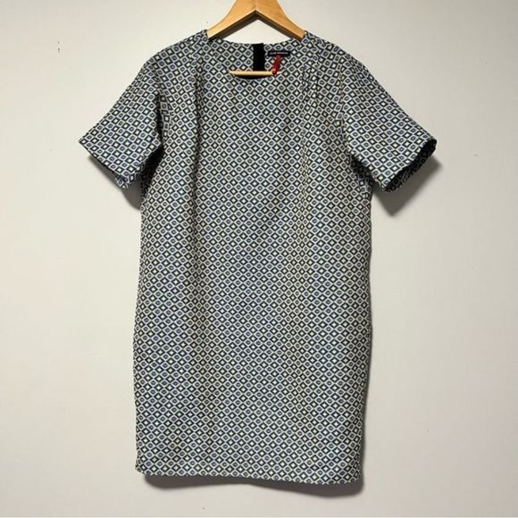 Club Monaco Textured diamond print blue yellow shift dress Short sleeves size 6 - Picture 1 of 12